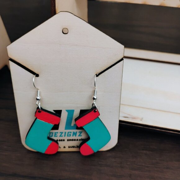 Red and Green Stocking Dangle Earrings - Picture 5 of 7